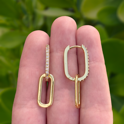 Aretes Arracada Dorada Doble con Zirconias Chapa de Oro Az203