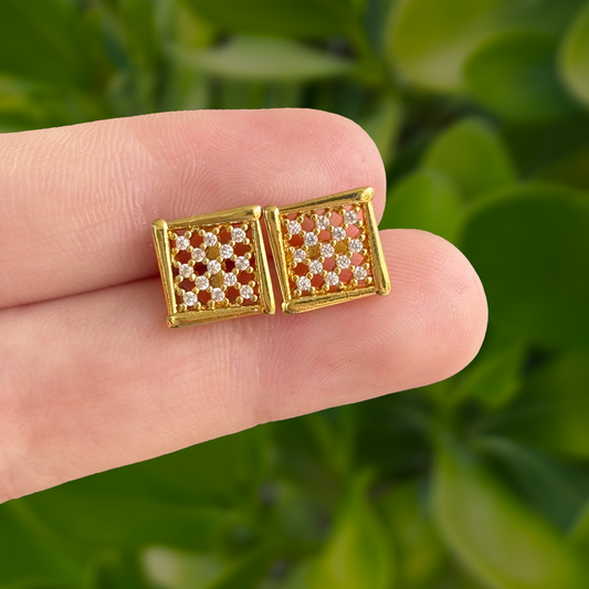 Aretes Cuadro Dorado con Zirconias Chapa de Oro Az57