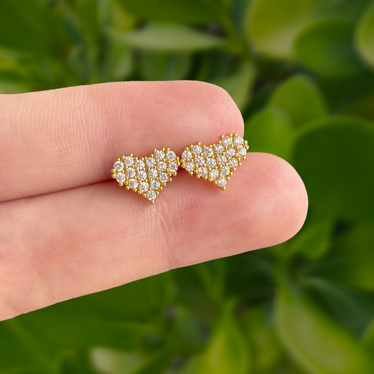 Aretes Dorados Corazón Zirconias Chapa de Oro Az430