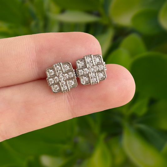 Aretes Plateados Cruz con Zirconias Chapa de Oro Az254
