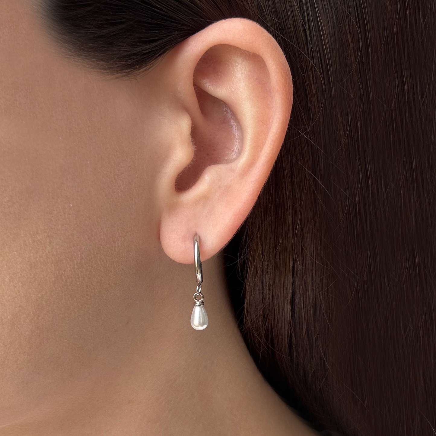 Aretes Plateados Gota de Perla  Acero Inoxidable  1U6