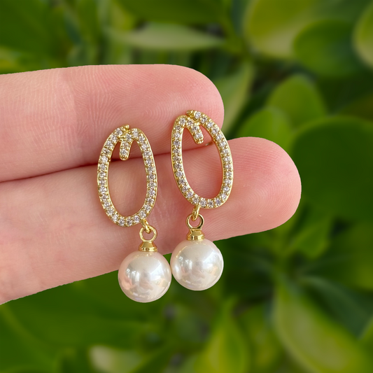 Aretes Dorados con Perla Chapa de Oro Az274