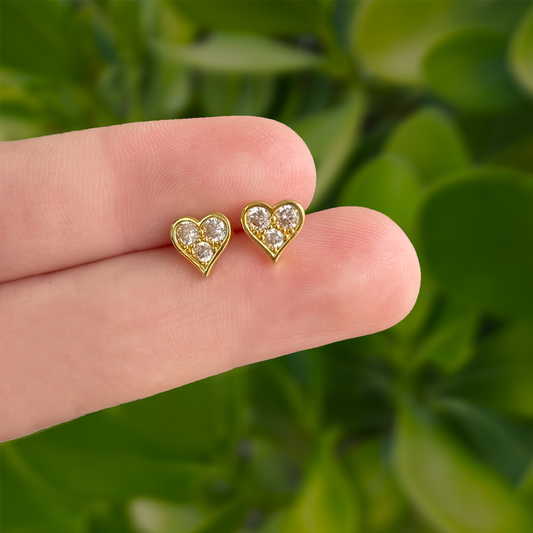Aretes Corazón Dorado con Zirconias Chapa de Oro Az96