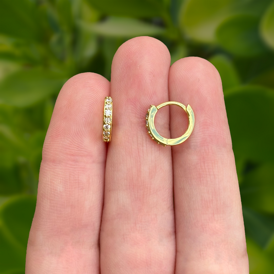 Aretes Arracada Dorada Zirconias Chapa de Oro Az131