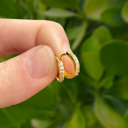 Aretes Arracada Dorada Zirconias Chapa de Oro
