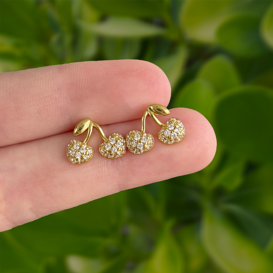 Aretes Cereza Dorada con Zirconias Chapa de Oro Az201