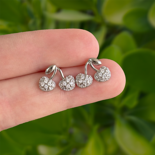 Aretes Cereza Plateada con Zirconias Chapa de Oro Az216
