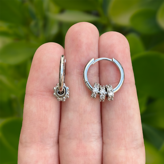 Aretes Arracada Plateada Aros Zirconias Chapa de Oro Az294