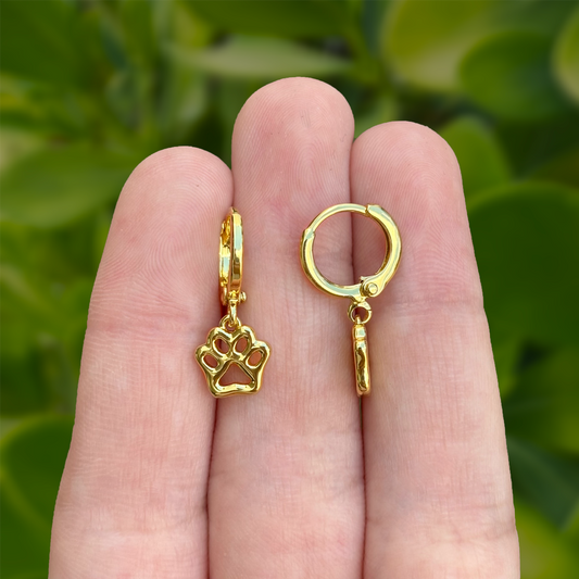 Aretes Arracada Huellita Dorada Chapa de Oro Az252