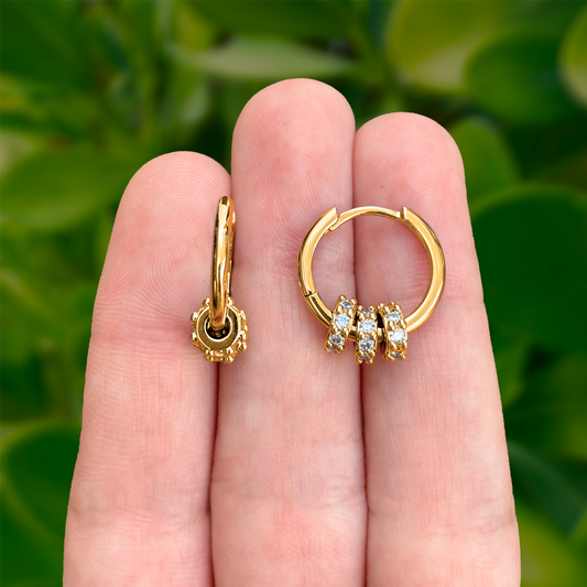 Aretes Arracada Dorada Aros Zirconias Chapa de Oro Az321