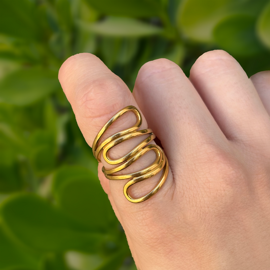 Anillo Irregular Dorado Ajustable Acero Inoxidable 1E4