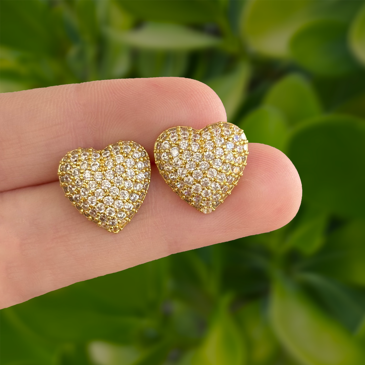 Aretes Dorados de Corazón con Zirconias Chapa de Oro C622
