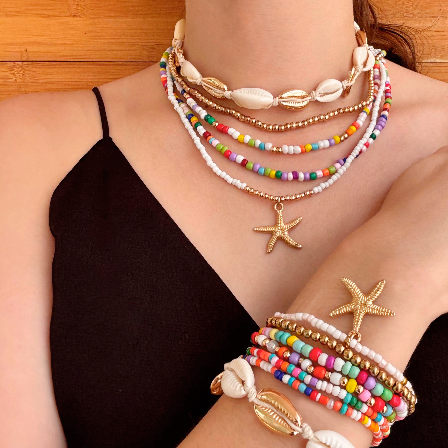 Set de Collares y Pulseras Estrella de Mar y Caracoles 1AA3Lu