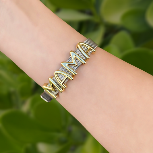 Pulsera Plateada Extensible MAMA Acero Inoxidable 3F5