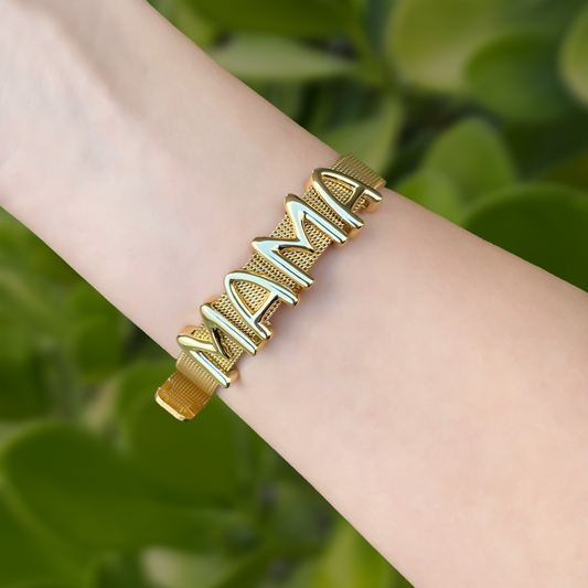 Pulsera Dorada Extensible MAMA Acero Inoxidable 2V1
