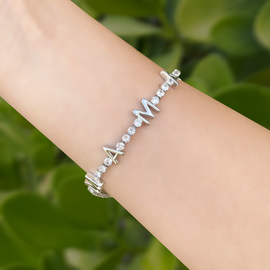 Pulsera Plateadas Mamá Brillantes  3F2