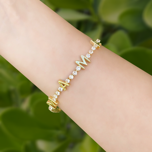 Pulsera Dorada Mamá Brillantes  1G2
