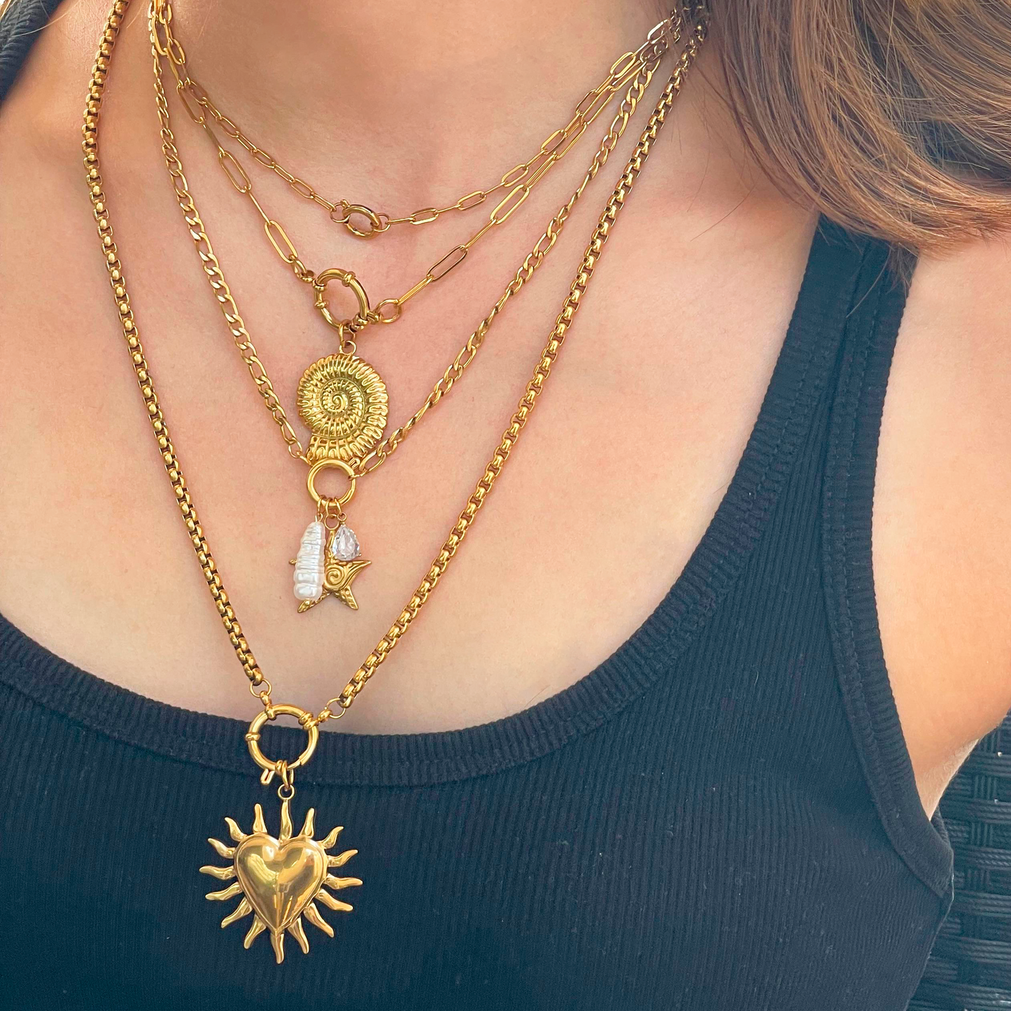 Collar Corazón Dorado Largo Acero Inoxidable 1Z3