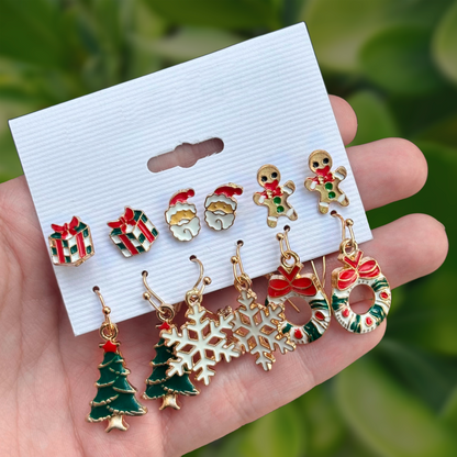 Set Aretes 6 Pares Navidad  3G4