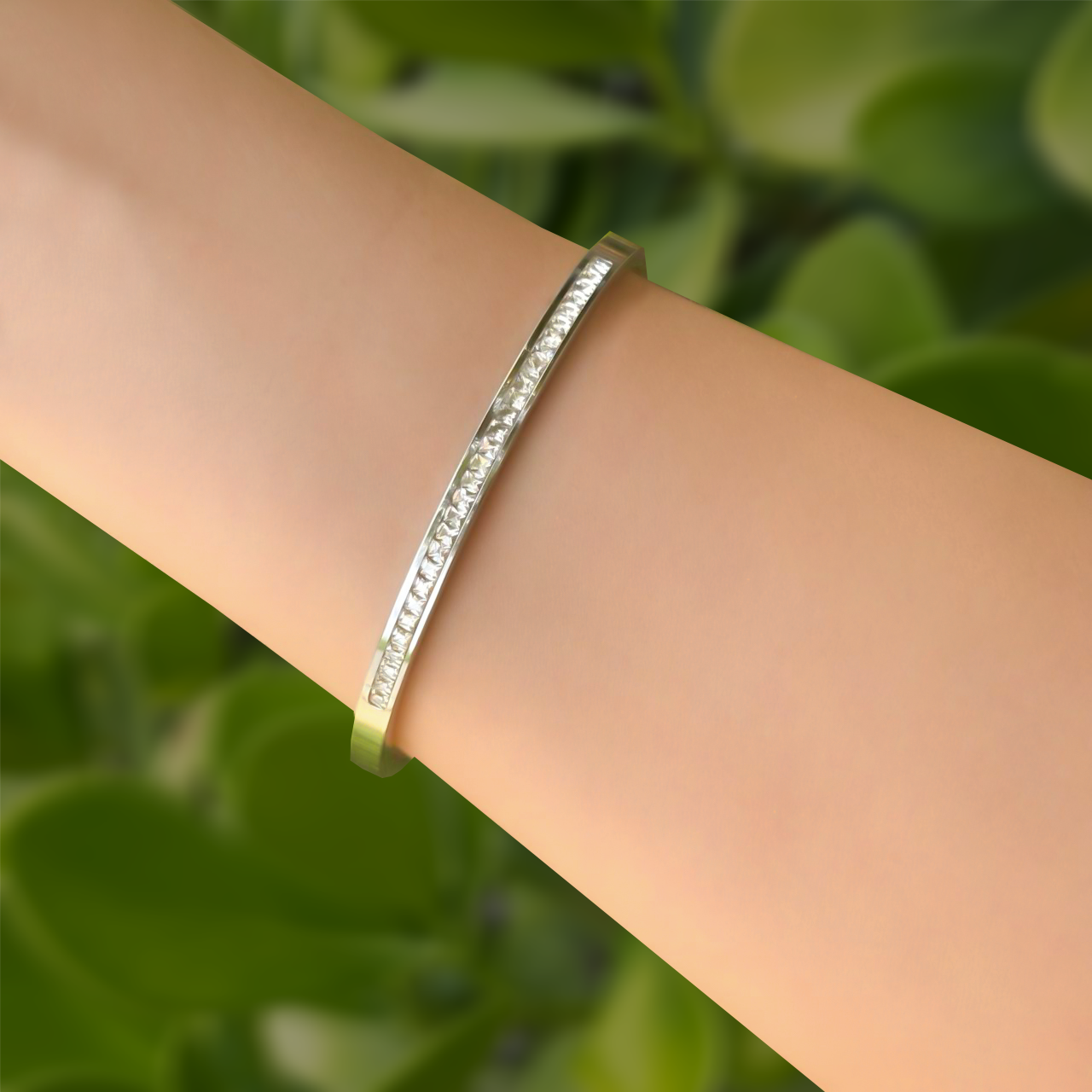Pulsera Plateada Zirconias Acero Ide Titanio  2A8