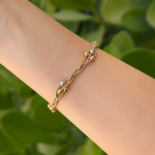 Pulsera Tres Oros con Bolitas Acero Inoxidable 3F3