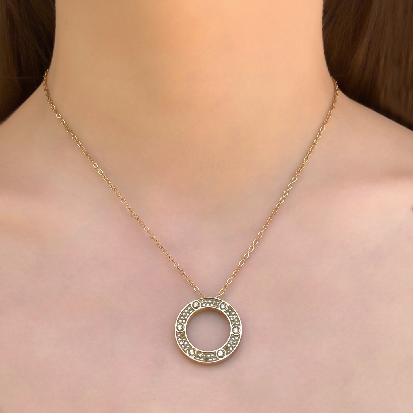 Collar Dorado Círculo Perfecto Acero Titanio 1A8
