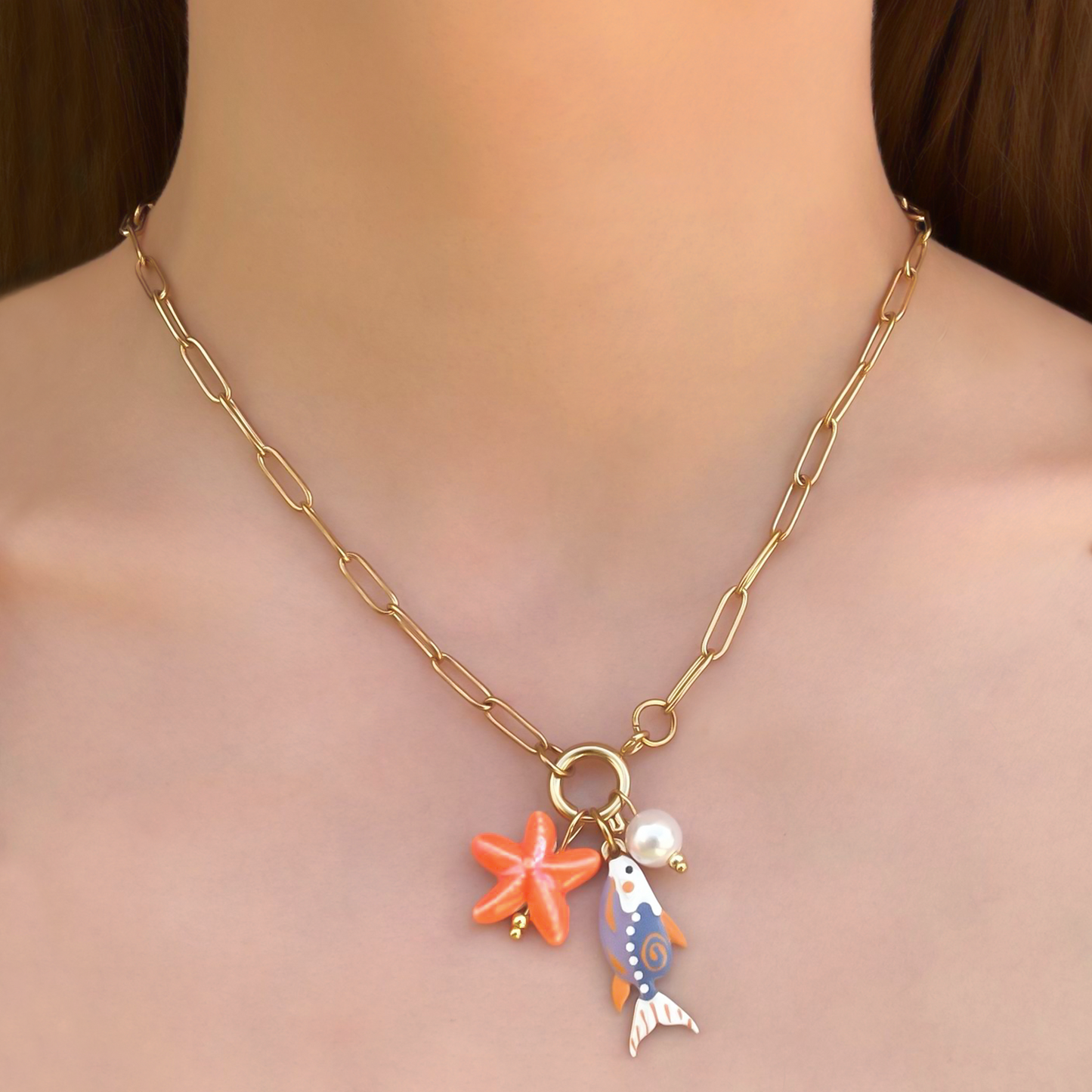 Collar Dorado Pez Estrella de Mar Acero de Titanio 3i3