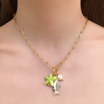 Collar Dorado Pez Estrella de Mar Acero de Titanio 3M3
