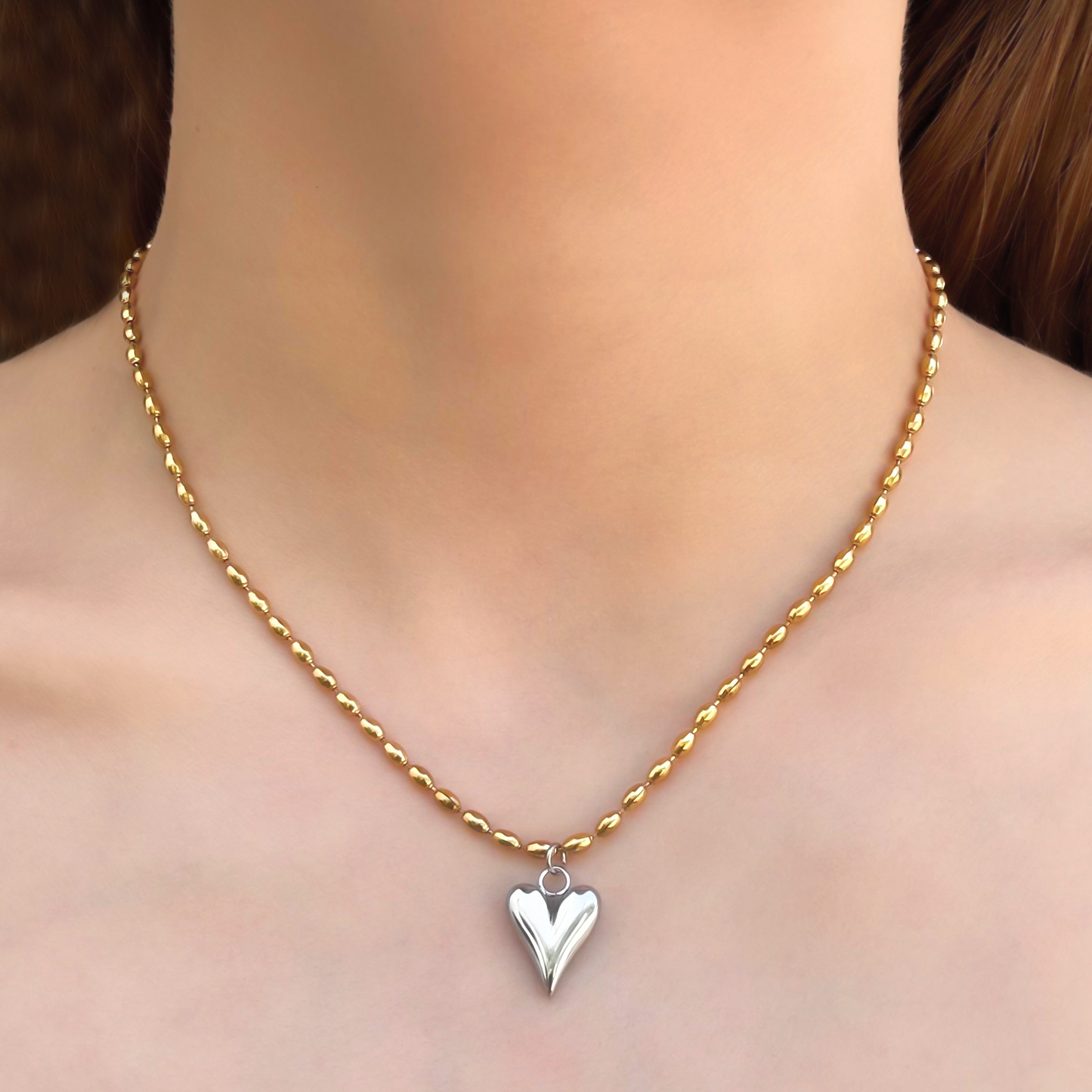 Collar Oro-Plata Corazón Acero Inoxidable 1i3