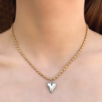 Collar Oro-Plata Corazón Acero Inoxidable 1i3