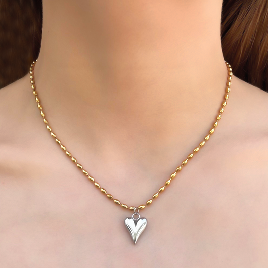 Collar Oro-Plata Corazón Acero Inoxidable 1i3