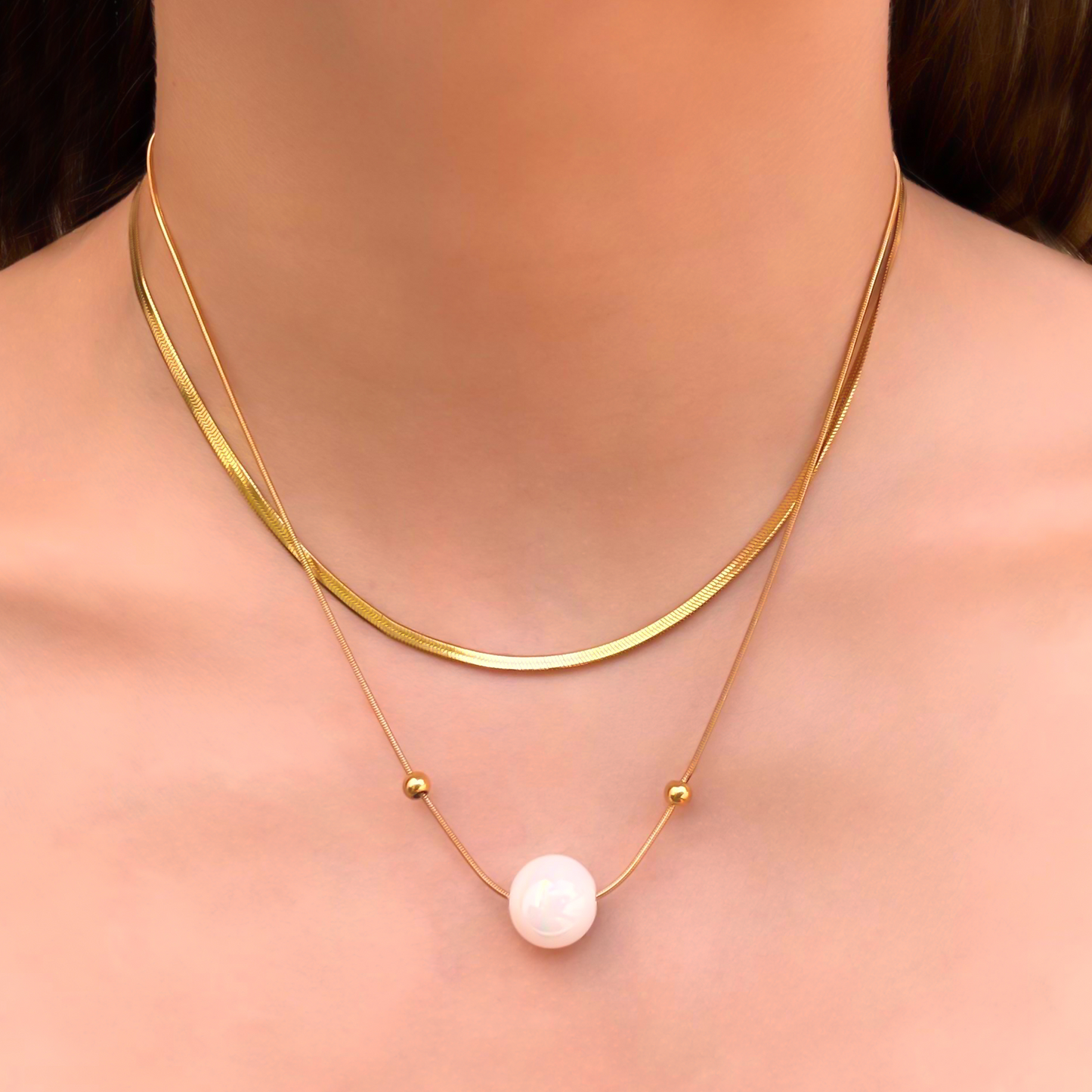 Collar Layer Dorado con Perla Acero Inoxidable  1P6