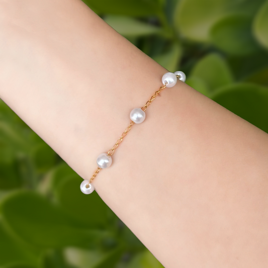Pulsera Dorada Perlas Acero Inoxidable  1W6