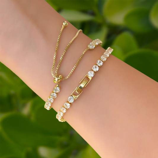 Dos Pulseras Doradas Zirconias