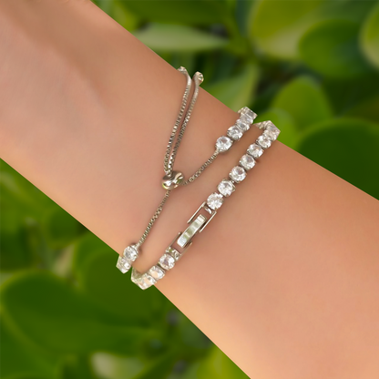 Dos Pulseras Plateadas y Zirconias Acero de Titanio