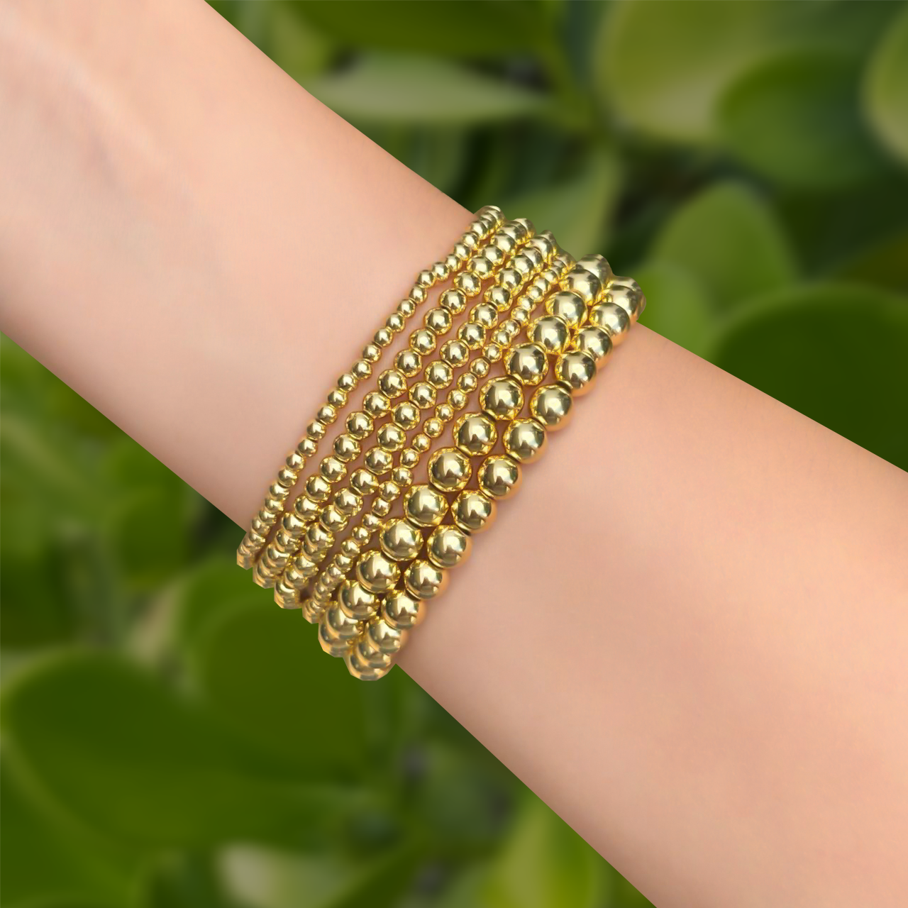 Set Pulseras Bolitas Doradas Chapa de Oro  4E40