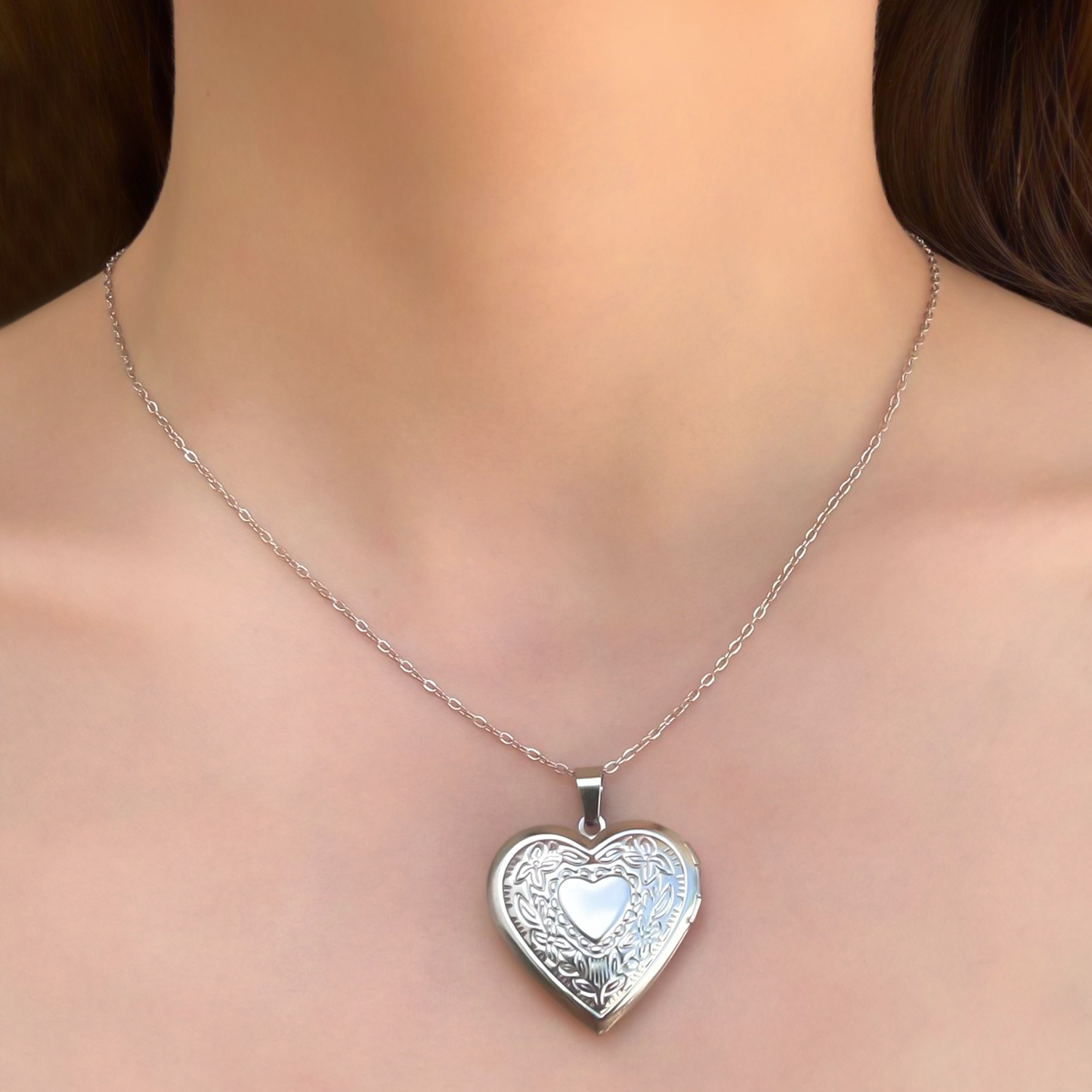Collar Relicario Corazon Plateado Acero Inox  3A3