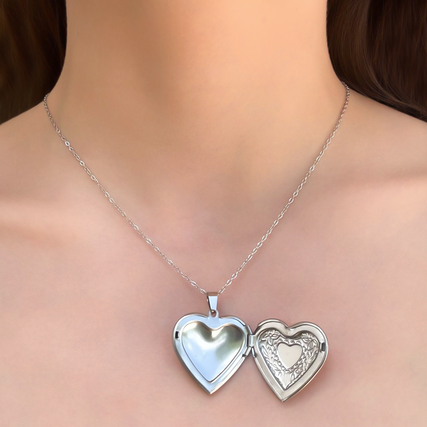 Collar Relicario Corazon Plateado Acero Inox  3A3