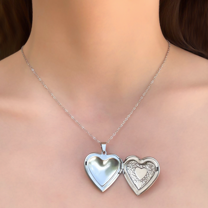 Collar Relicario Corazon Plateado Acero Inox  3A3