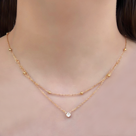 Collar Doble Bolitas y Zirconia Acero Inoxidable 1A1