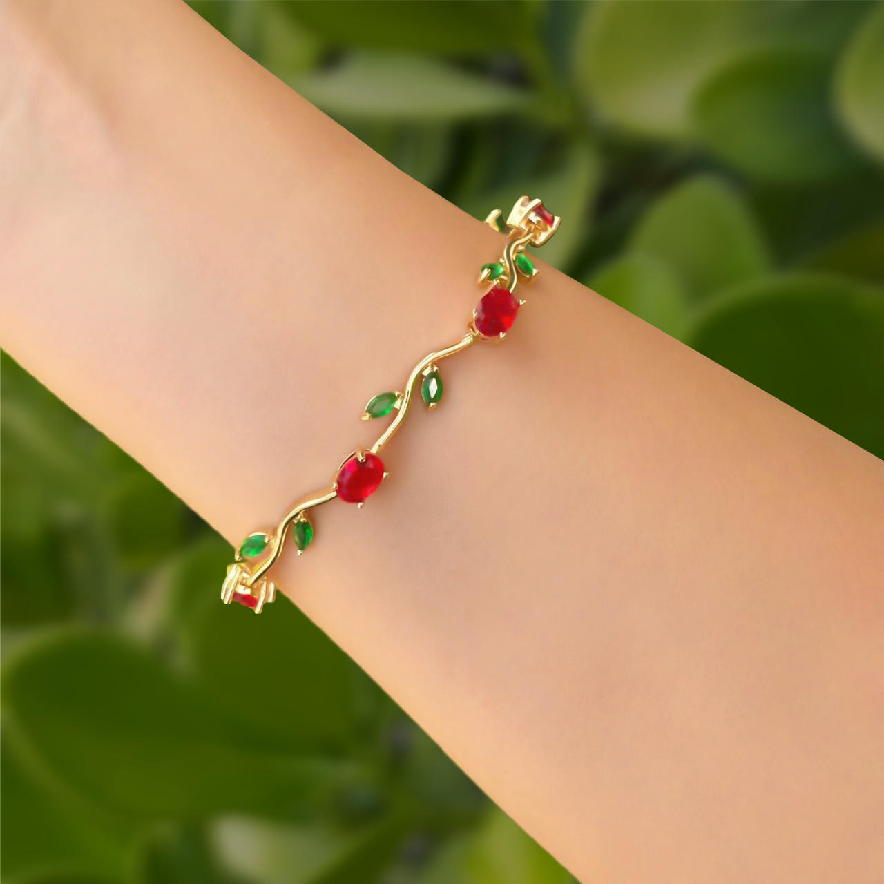Pulsera Dorada Rama y Hojas Chapa de Oro 1E1