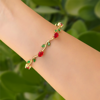 Pulsera Dorada Rama y Hojas Chapa de Oro 1E1
