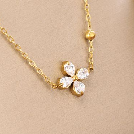 Pulsera Dorado Flor Zirconia y Bolitas Acero Inoxidable