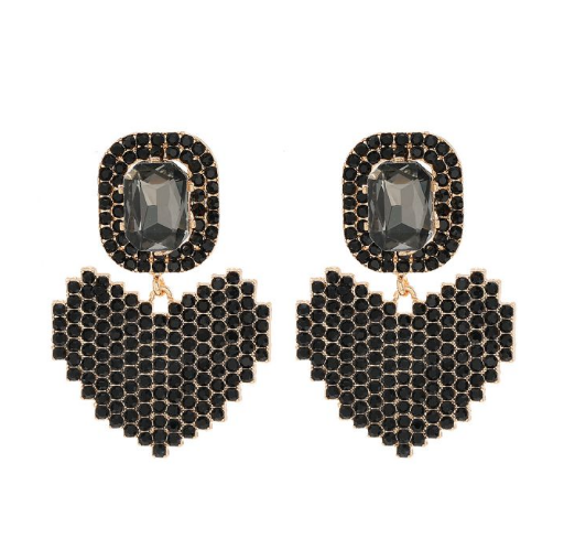 Aretes Corazón Cristales Negros 2D6
