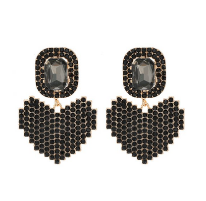 Aretes Corazón Cristales Negros 2D6