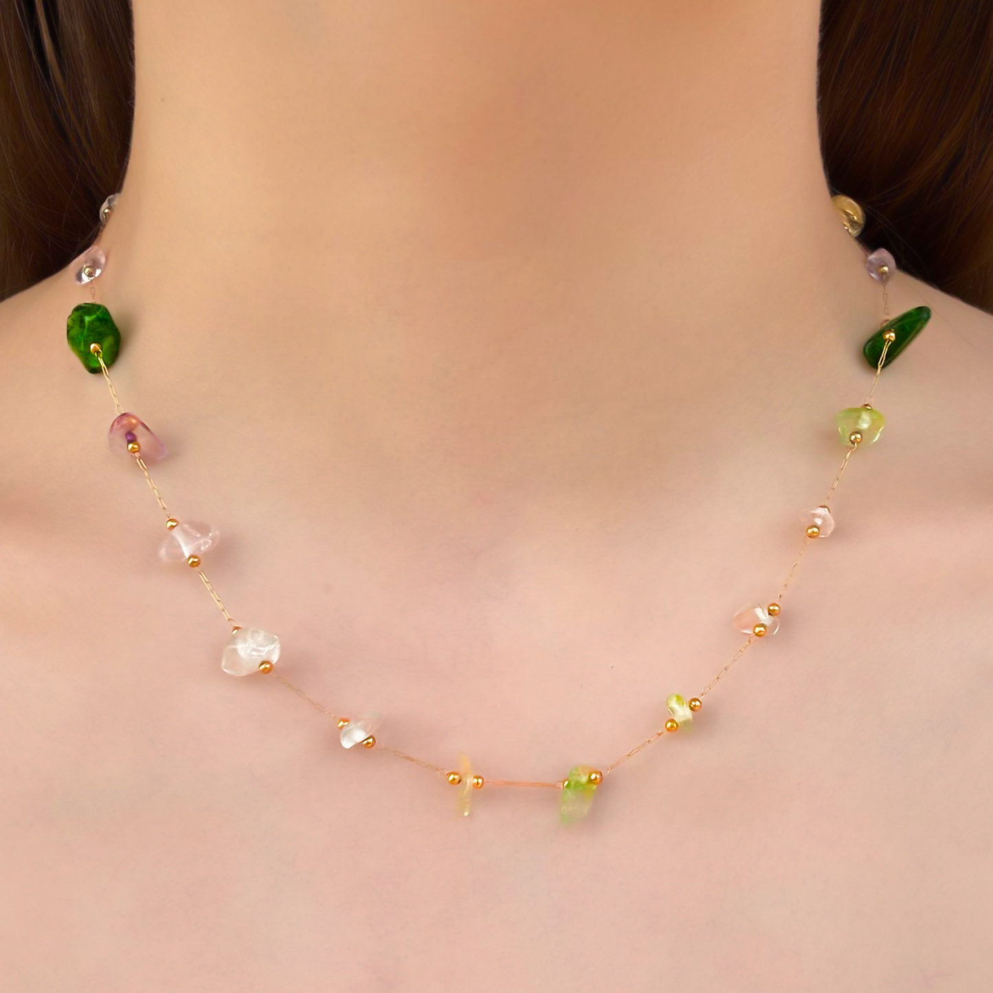 Collar Piedritas Naturales Colores Acero Inoxidable 2H3