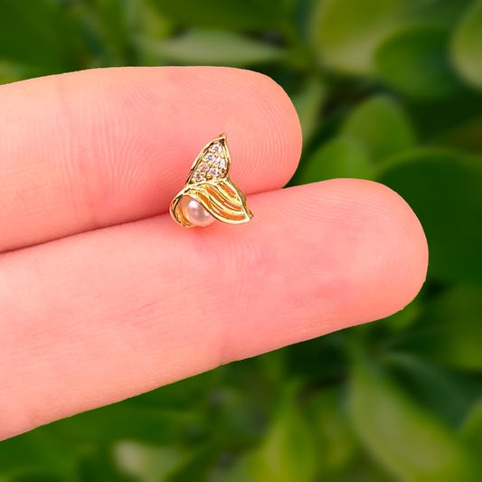 Piercing de Bolita Perla Sirena Chapa de Oro Una Pieza  1S5