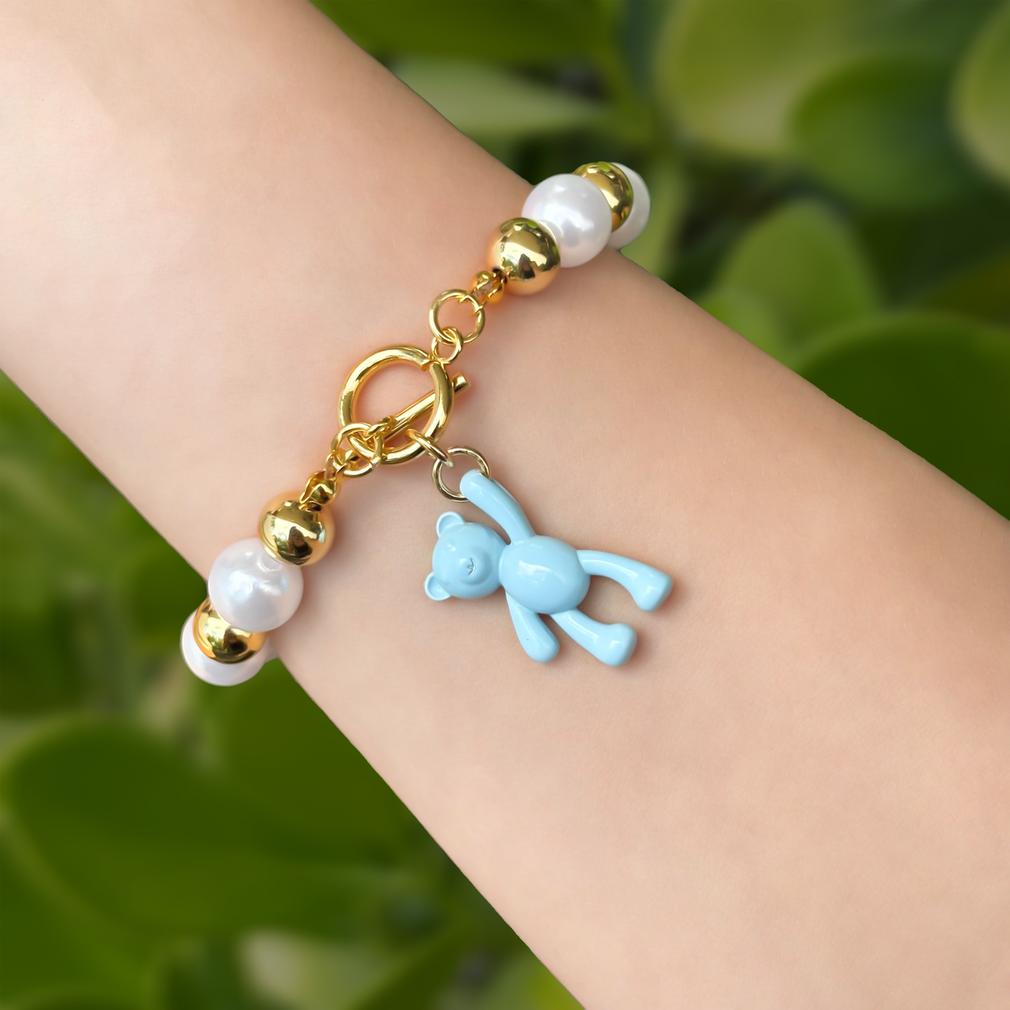 Pulsera Bolas y Perlas Oso Azul  2W5