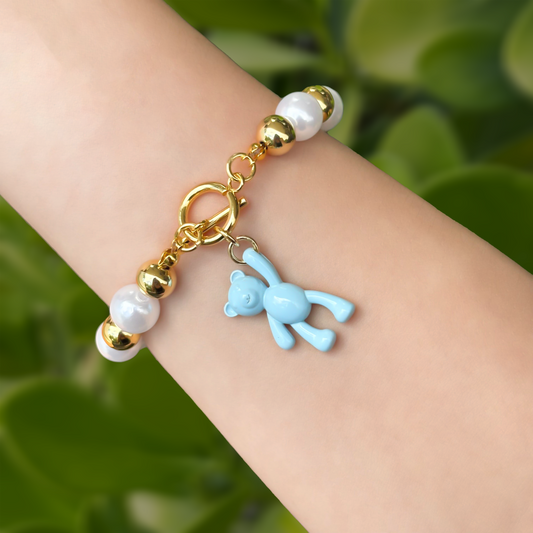 Pulsera Bolas y Perlas Oso Azul  2W5