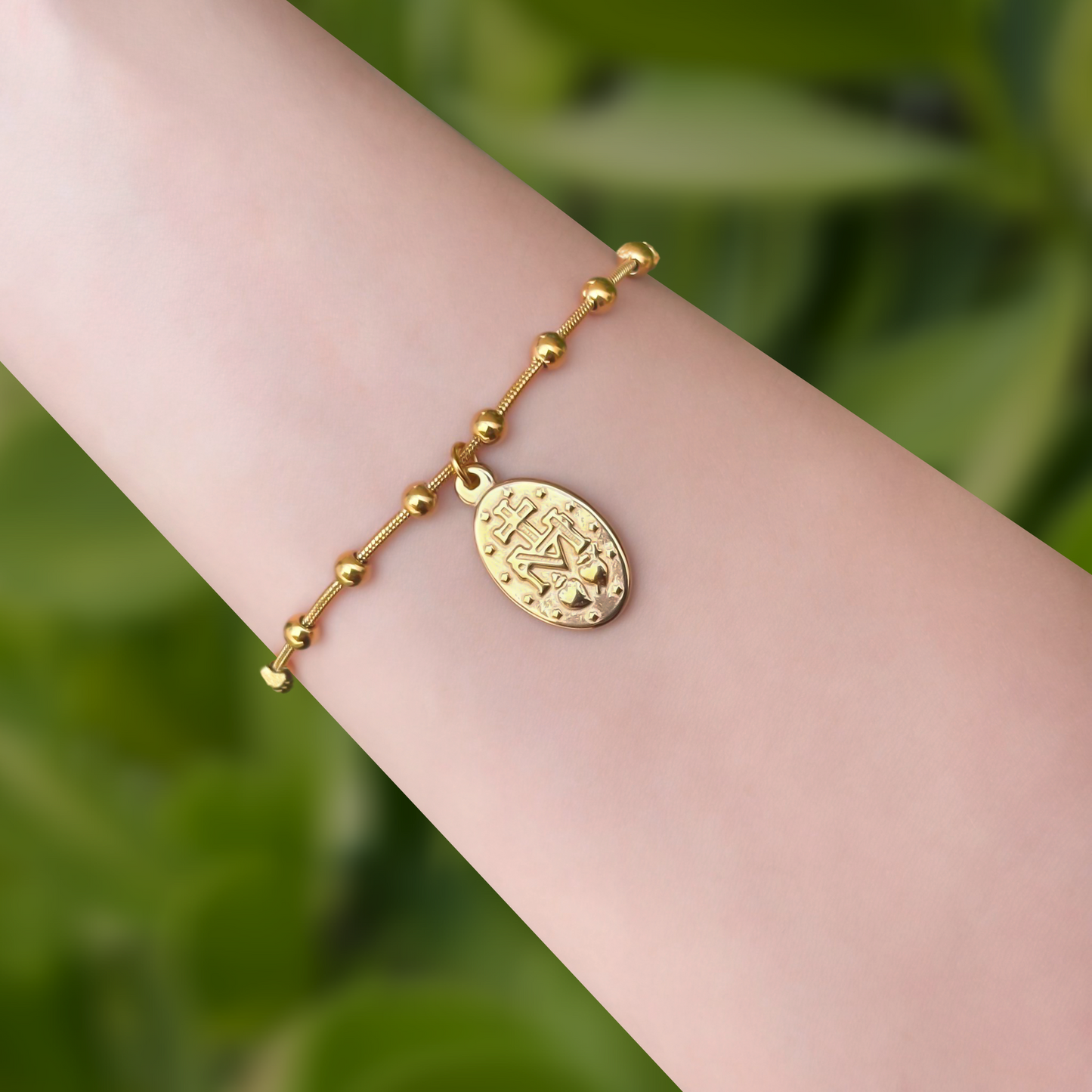 Pulsera Dorada Medalla Milagrosa Acero Inoxidable  2E1